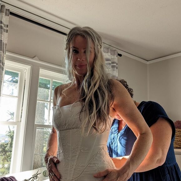Custom Vintage Organdy Floral Embroidered Wedding Dress - Picture 14 of 16